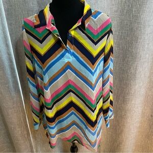 CeCe by Cynthia Steffe Chevron Tunic Blouse S Multi Color Zigzag Sheer Hi-Low‎